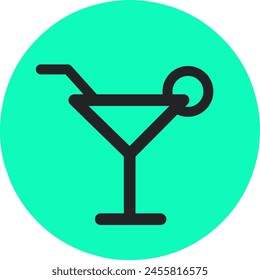 Martini glass line icon.  Cocktail drink with lemon outline symbol.