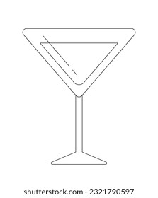 Martini glass monochrome flat vector object. Cocktail clear glass. Alcohol drink bar. Editable black and white thin line icon. Simple cartoon clip art spot illustration for web graphic design