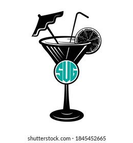 Martini Glass Monogram Printable Vector Illustration