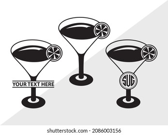 Martini Glass Monogram Printable Vector Illustration