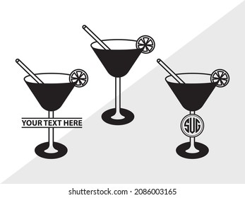 Martini Glass Monogram Printable Vector Illustration