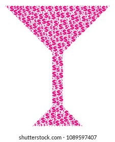 Martini glass mosaic of dollar symbols and round dots. Vector dollar currency symbols are combined into martini glass mosaic.
