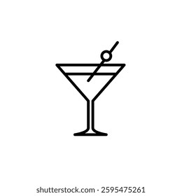 Martini glass and olive. Drinking menu at bar, party night out. Pixel perfect, editable stroke vector icon