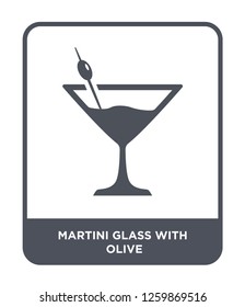 martini glass with olive icon vector on white background, martini glass with olive trendy filled icons from Party collection, martini glass with olive simple element illustration