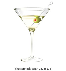 Martini Glass With Olive Isolated  On White