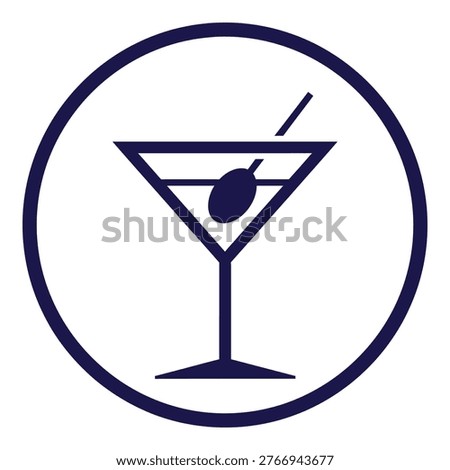 Martini glass with olive and straw in circle icon symbol icon