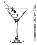 Martini Glass with Olives Illustration  