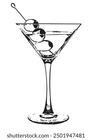 Martini Glass with Olives Illustration  