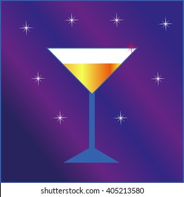 martini glass on a background of night sky with stars