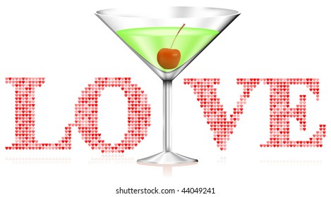 Martini Glass on Love Background Original Vector Illustration