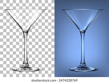 Martini glass on transparent and blue background. Vector illustration