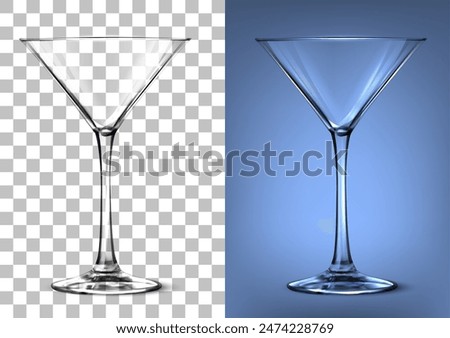 Martini glass on transparent and blue background. Vector illustration