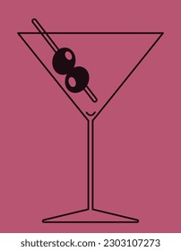 Martini glass in outline style. Alcoholic beverage icon.