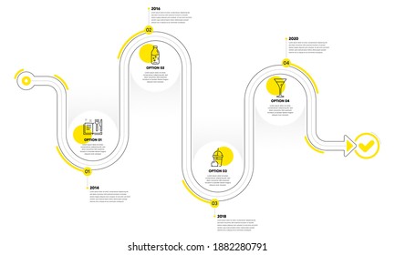 Martini glass, Recipe book and Ice cream milkshake line icons set. Timeline plan infograph. Water bottle sign. Wine, Food, Sundae milkshake. Soda drink. Food and drink set. Vector