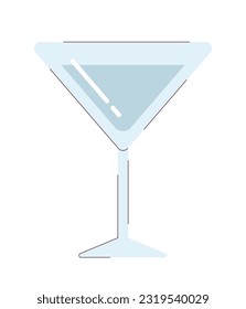 Martini glass semi flat colour vector object. Cocktail clear glass. Alcohol drink. Restaurant bar. Editable cartoon clip art icon on white background. Simple spot illustration for web graphic design