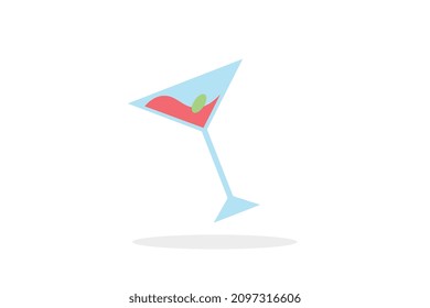 Vidrio Martini con sombra sobre fondo blanco, ilustración de tamaño vectorial.