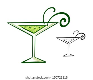 Martini glass in simple line art vector illustration