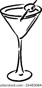 Martini Glass Sketch with Olives for Menu or Label Use