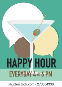 Martini glass with speech bubbles over green background