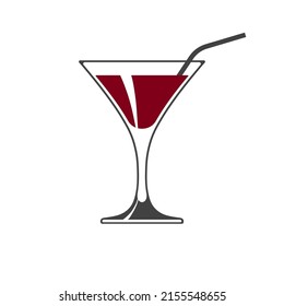 Martini glass with straw icon isolated on white background. Vector illustration.