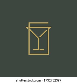 martini glass and straw simple vector illustration