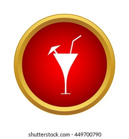 Martini glass with straw and umbrella icon in simple style on a white background