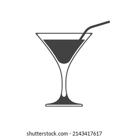Martini glass with straw vector icon isolated on white background