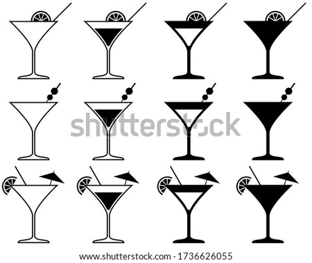 Martini Glass Vector Illustration Set on White