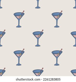 Martini glass vector seamless pattern. Cute repeat background for textile, design, fabric, cover etc.	