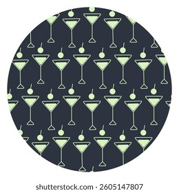 Martini Glasses Cocktail Circular Background Texture Neon light green on dark Bartender Day Backdrop