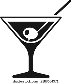 Martini icon. Cocktail glass with olive black symbol