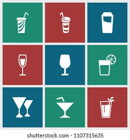 Martini icon. collection of 9 martini filled icons such as drink, cocktail, wine glass. editable martini icons for web and mobile.