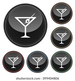 Martini Icon Glossy Button Icon Set in With Various Color Highlights