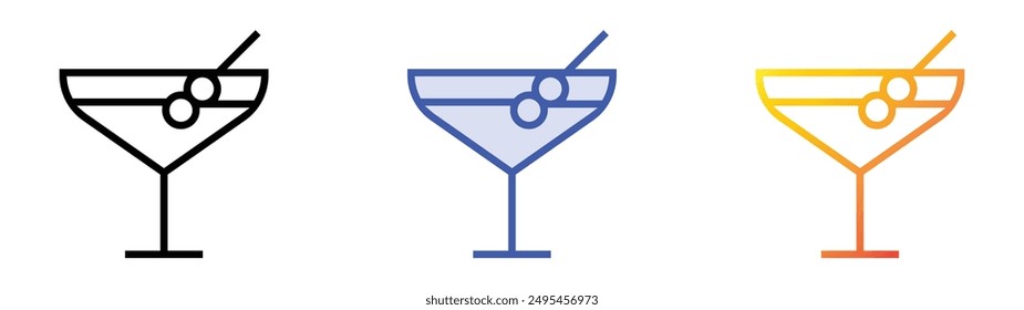 martini icon. Linear, Blue Fill and Gradient Style Design Isolated On White Background