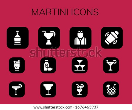 martini icon set. 12 filled martini icons. Included Rum, Mojito, Cocktail, Bartender, Drinks, Shaker icons