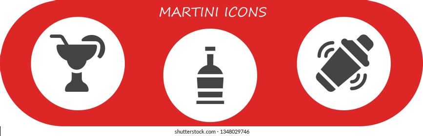 martini icon set. 3 filled martini icons.  Collection Of - Cocktail, Rum, Shaker