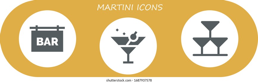 martini icon set. 3 filled martini icons.  Simple modern icons such as: Bar, Martini, Drinks