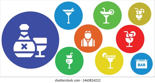martini icon set. 9 filled martini icons.  Collection Of - Rum, Martini, Cocktail, Bartender, Bar