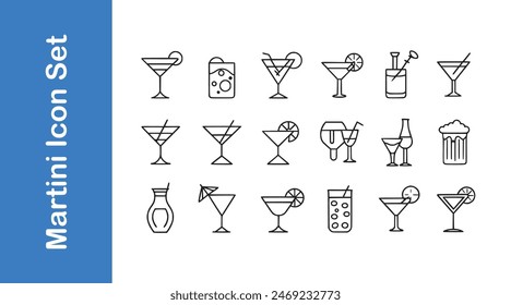 Martini icon set with editable vector. 