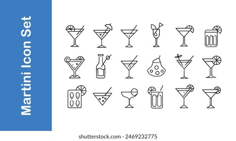 Martini icon set with editable vector. 