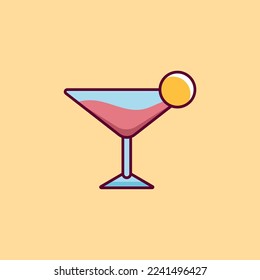 Icono de Martini ilustración vectorial. Cute Kawaii martini sticker. Vidrio Martini. Diseño de menú, tarjetas, diseño de invitaciones. Vidrio con oliva.