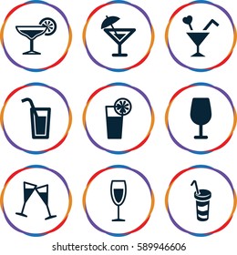 martini icons set. Set of 9 martini filled icons such as Cocktail, drink, cocktail