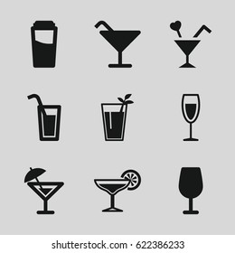 Martini icons set. set of 9 martini filled icons such as drink, Cocktail, cocktail