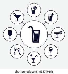 Martini icons set. set of 9 martini filled icons such as cocktail, cocktail