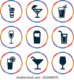 Martini icons set. set of 9 martini filled icons such as drink, cocktail, wine glass