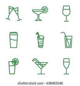 Martini icons set. set of 9 martini outline icons such as drink, cocktail, wine glass