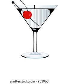 Martini illustration with a single cherry