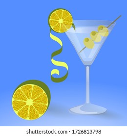 Martini with lime and olives