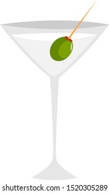 Martini with olive, illustration, vector on white background.