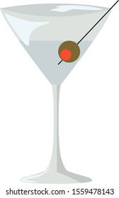 Martini mit Oliven, Illustration, Vektorgrafik auf weißem Hintergrund.